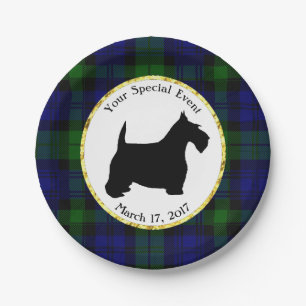 Black and White Scottie Plaid Personalise Paper Plate