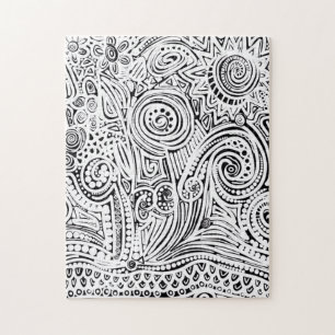 Black And White Scratch And Dot Art Jigsaw Puzzle