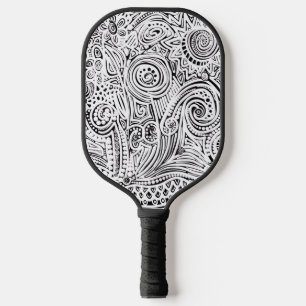 Black And White Scratch Art Pickleball Paddle