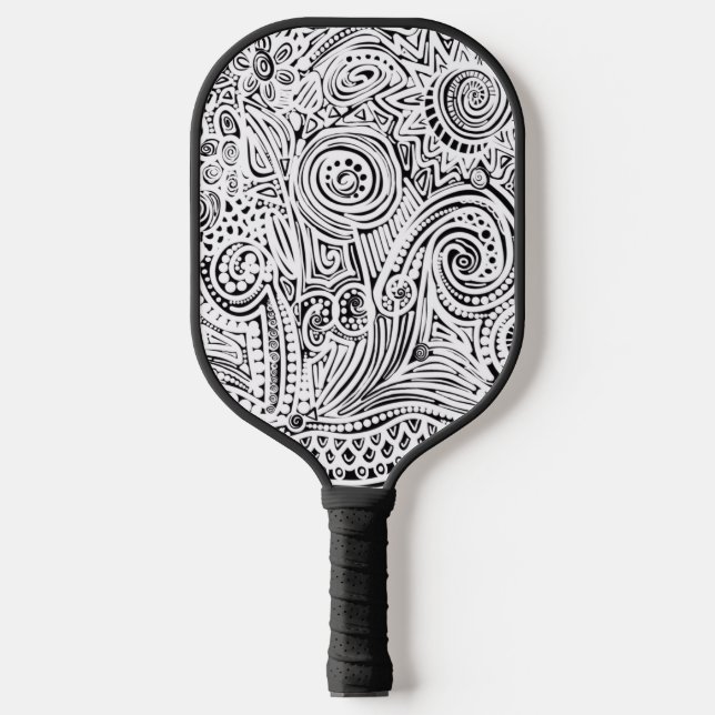 Black And White Scratch Art Pickleball Paddle (Front)