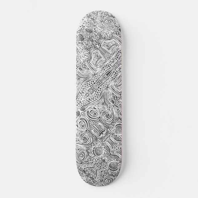 Black And White Scratch Art Skateboard Deck  (Front)