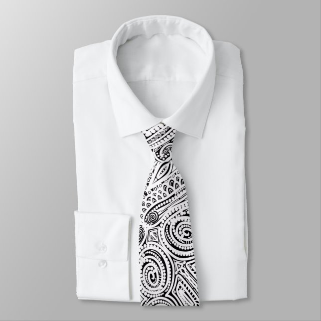 Black And White Scratch Art Tie (Tied)