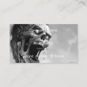 black-and-white screaming zombie business card