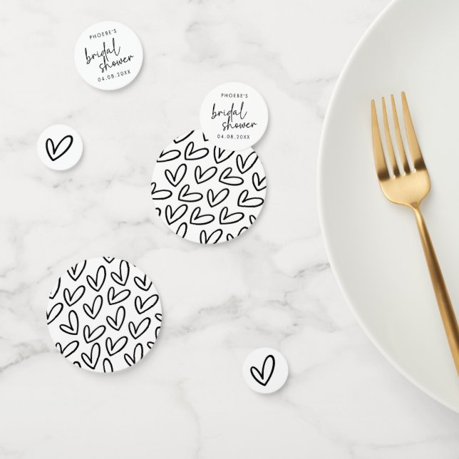 Black and White Script and Hearts Bridal Shower Confetti (Group)