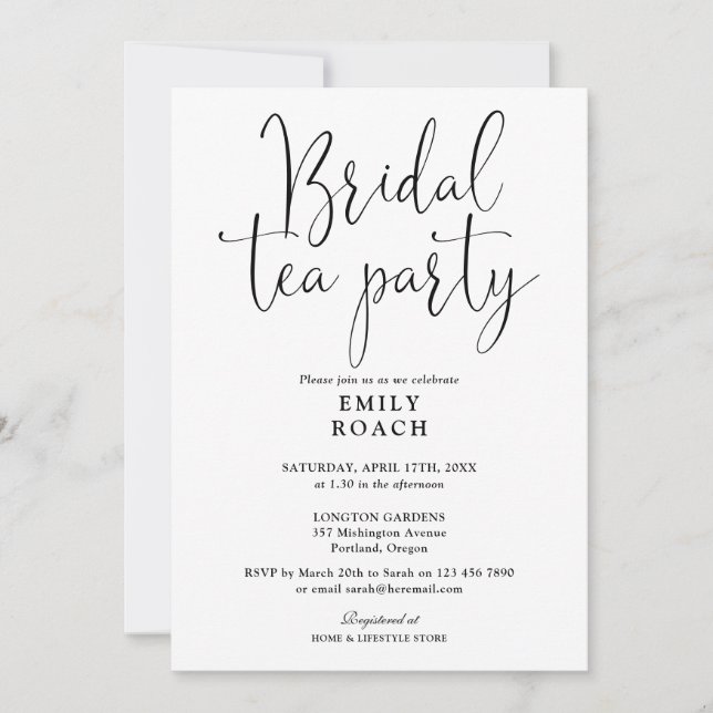 Black And White Script Bridal Tea Party Shower Invitation (Front)