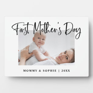 Black and White   Script First Mother's Day Photo Plaque