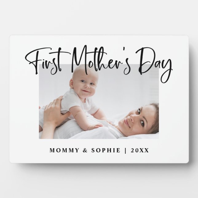 Black and White | Script First Mother's Day Photo Plaque (Front)