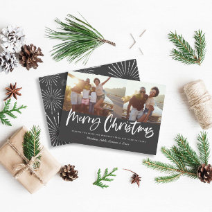Black and white script merry christmas multi photo holiday card