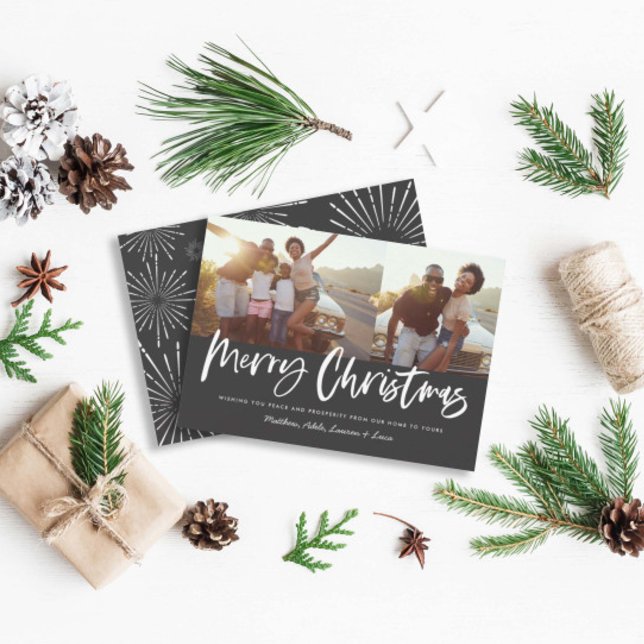Black and white script merry christmas multi photo holiday card (Creator Uploaded)