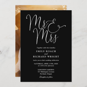 Black And White Script Mr And Mrs Photo Wedding Invitation