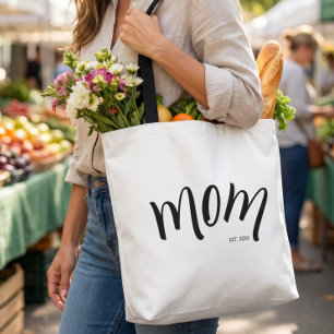 Black and White Script Mum Established Elegant Tote Bag