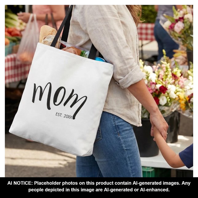 Black and White Script Mum Established Minimal  Tote Bag (Creator Uploaded)
