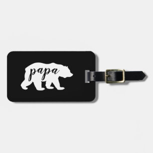 Black and White Script Papa Bear Silhouette Luggage Tag