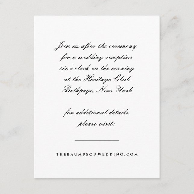 Black and White Script Reception Enclosure Card (Front)