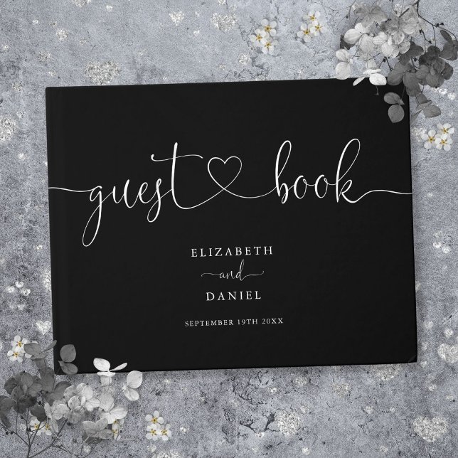Black And White Script Script Wedding Guest Book (Black And White Script Script Wedding Guest Book)