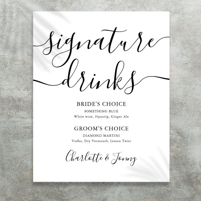 Black And White Script Signature Drinks Sign (Black And White Script Signature Drinks Sign)