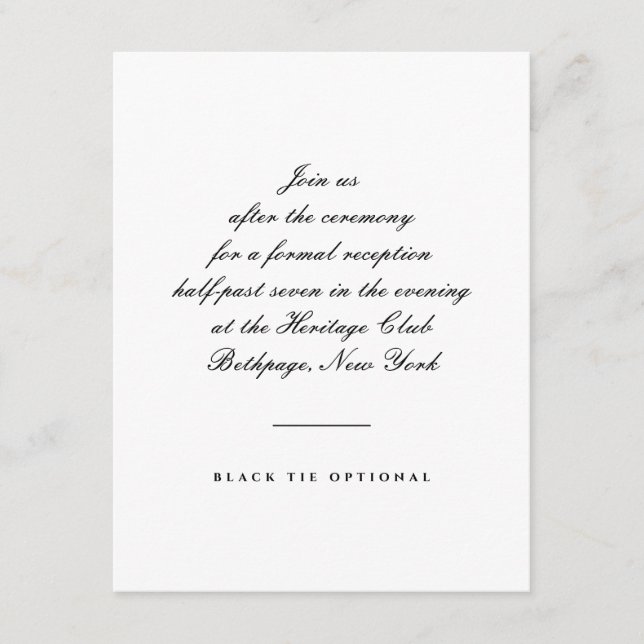 Black and White Script Wedding Enclosure Card (Front)