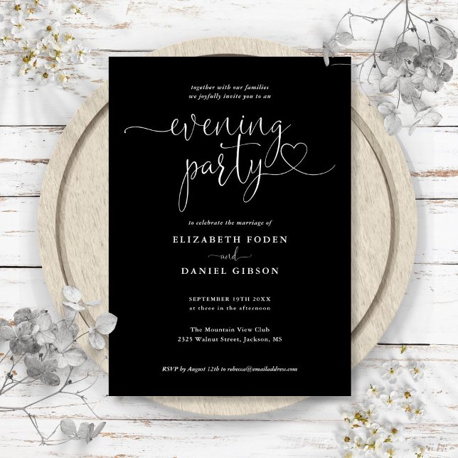 Black And White Script Wedding Evening Party Invitation (Black And White Script Wedding Evening Party Invitation)