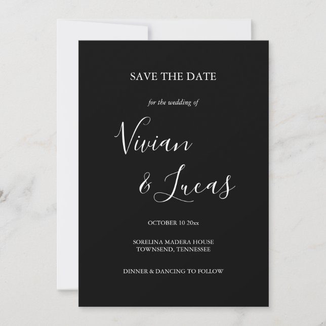 Black and White Script Wedding Save the Date (Front)