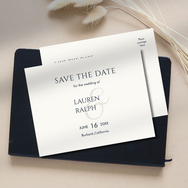 Black and White Script Wedding Save The Date  Announcement Postcard (Creator Uploaded)