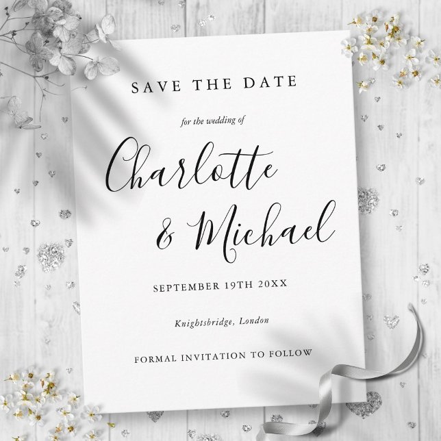 Black And White Script Wedding Save the Date Card (Black And White Script Wedding Save the Date Card)