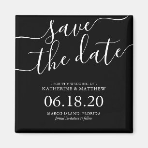 Black and White Script Wedding Save the Date Magnet