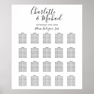 Black And White Script Wedding Seating Chart