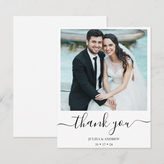 Black and White script wedding  Thank You Card (Front/Back)