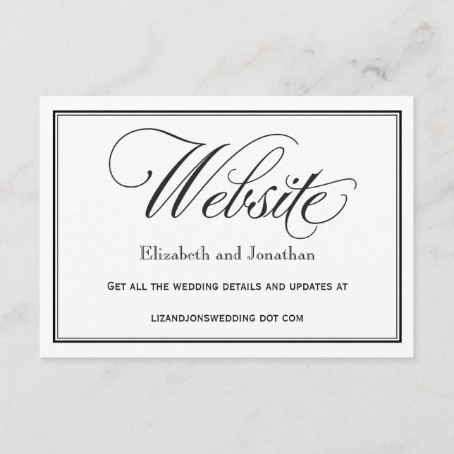 Black and White Script Wedding Website Card (Front)