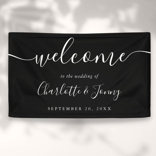 Black And White Script Wedding Welcome Banner (Black And White Script Wedding Welcome Banner)