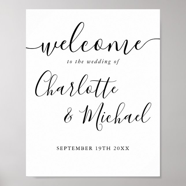 Black And White Script Wedding Welcome Sign (Front)