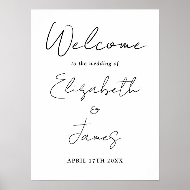 Black And White Script Wedding Welcome Sign (Front)