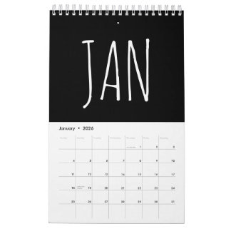 Black and White Script Writing 2026 Calendar
