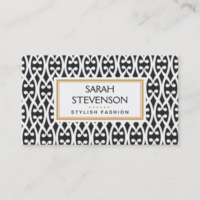 Black and White Scrolls Modern Fashion Boutique Business Card (Front)