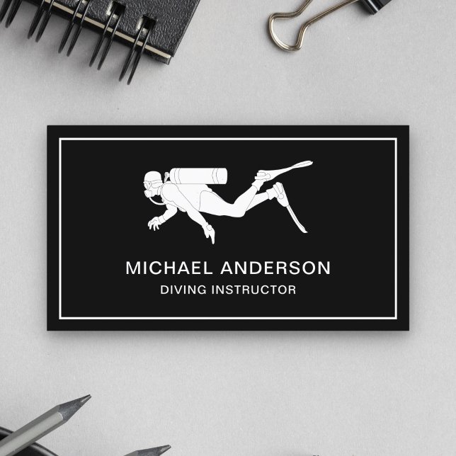 Black and White Scuba Diving Instructor Business Card (Creator Uploaded)