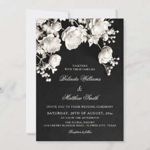 Black And White Sculptured Flowers Wedding  Invitation