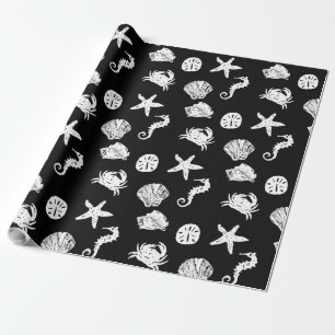 Black and White Sea Creatures Wrapping Paper