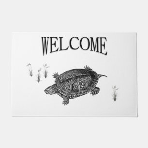 Black and White Sea Turtle Welcome Doormat