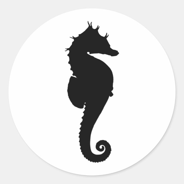 Black and White Seahorse Classic Round Sticker (Front)
