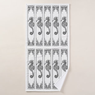 Black and White Seahorse - Graphic Illustration Bath Towel