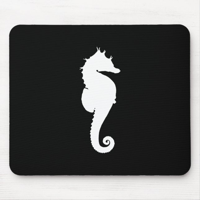Black and White Seahorse Mouse Mat (Front)