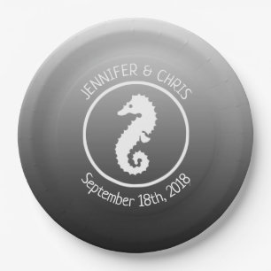 Black and White Seahorse Paper Plates