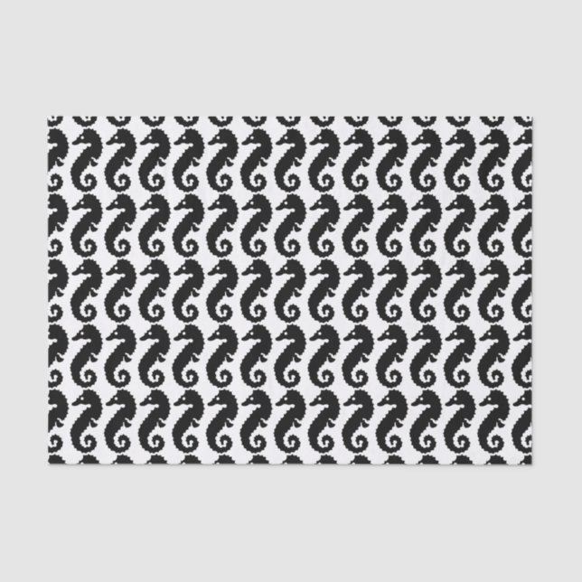 Black and White Seahorse Pattern Tissue Paper (Front)