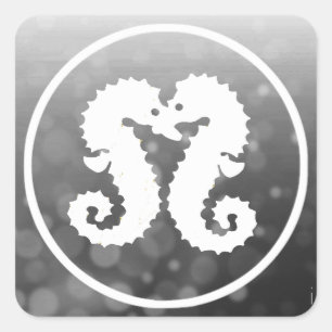 Black and White Seahorses Kissing Sticker