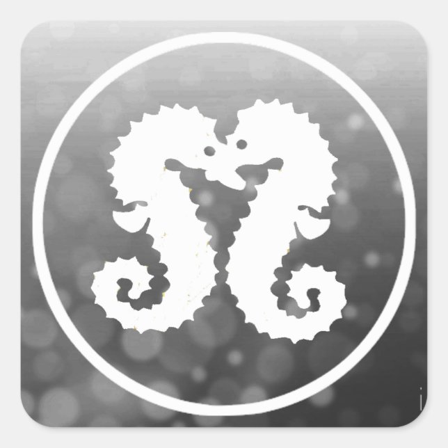 Black and White Seahorses Kissing Sticker (Front)