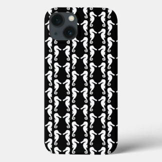 Black and White Seahorses Pattern. iPhone 13 Case