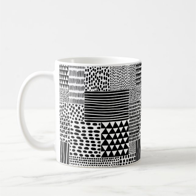 Black and white seamless doodle pattern. Hand-draw Coffee Mug (Left)