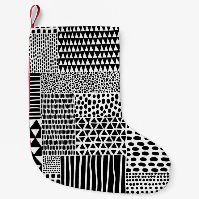 Black and white seamless doodle pattern. Hand-draw Small Christmas Stocking (Front)
