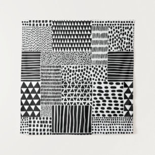 Black and white seamless doodle pattern. Hand-draw Tapestry