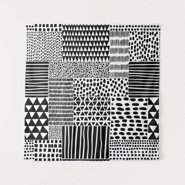 Black and white seamless doodle pattern. Hand-draw Tapestry (Front)